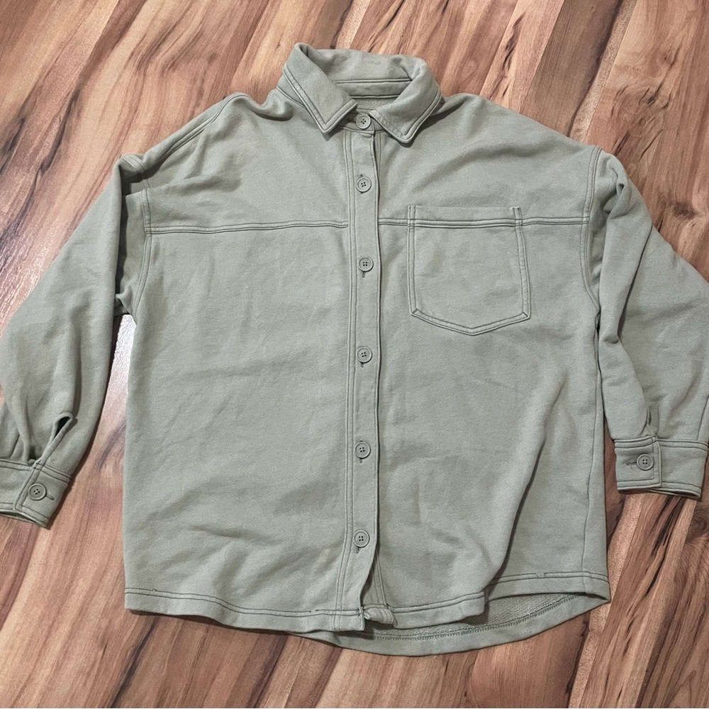 American Eagle Oversized Full Button Down In Oliv… - image 2